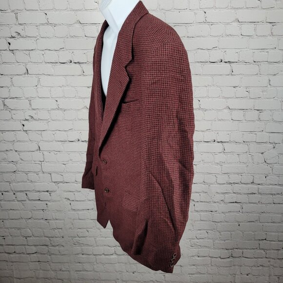Bachrach Red 100% Wool Houndstooth 2 Button Ventless Notch Blazer Sport Coat 44 - Picture 15 of 16